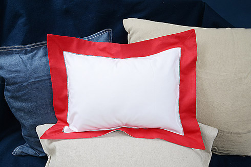 Hemstitch Baby Pillow 12"x16" Red color border. - Click Image to Close